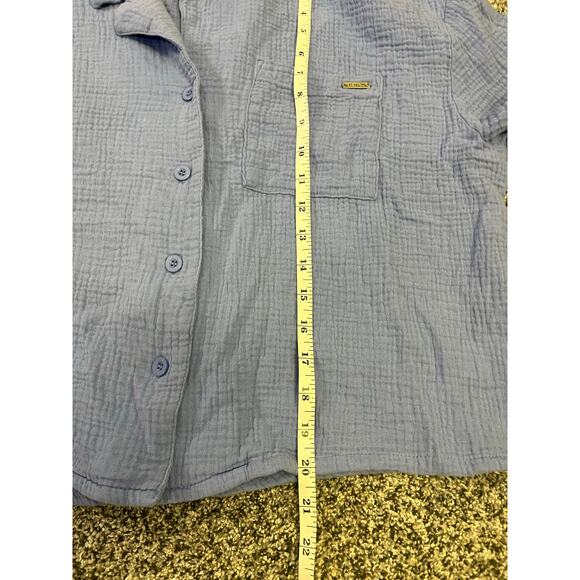 Jason Wu Waffle Knit Lounge Shirt, Button-Up Women’s Large,‎ Light Blue Cropped - Picture 6 of 9